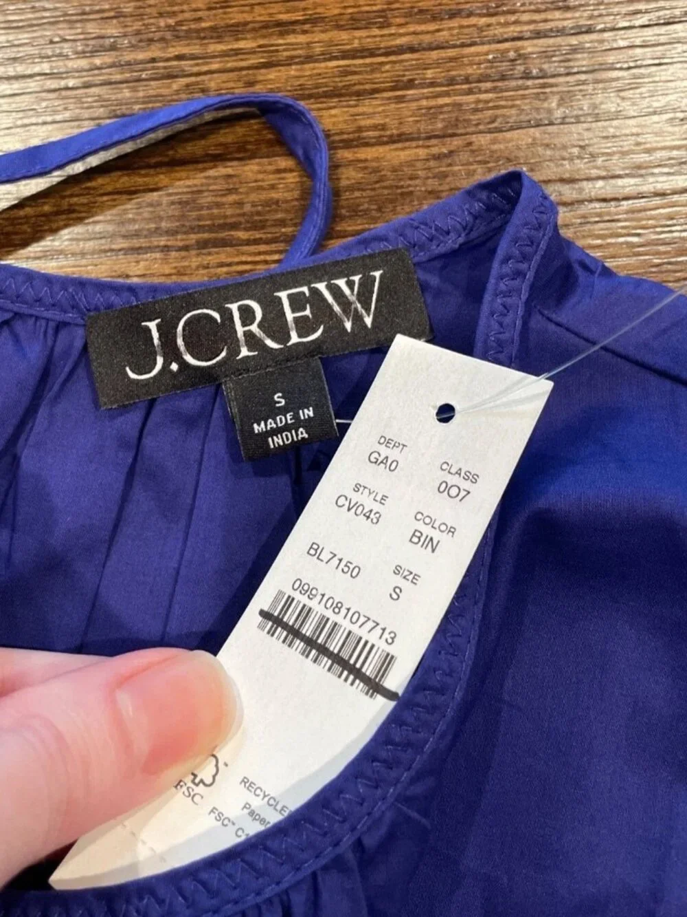 J. Crew Indigo Blue Sleeveless Drawstring-Waist Tank S NWT